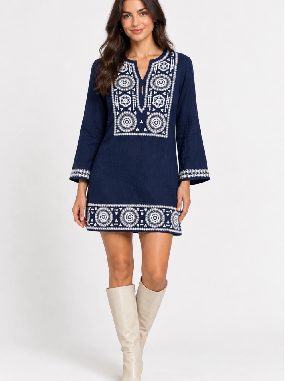 MICHAEL Michael Kors Navy Embroidered Sequin Medallion Shift Mini Dress S
